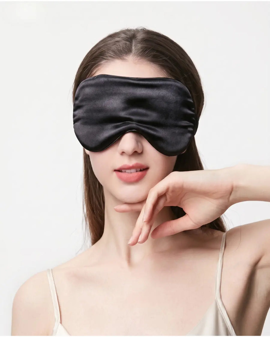 VELVYY 22-momme mulberry silk sleep mask in Black — hypoallergenic eye mask