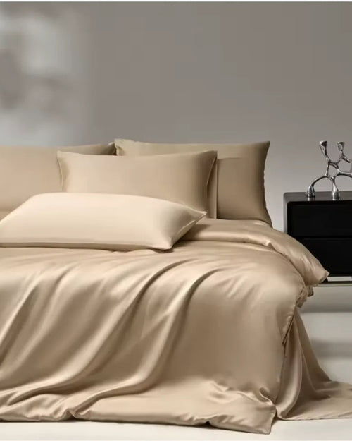 VELVYY mulberry silk bed sheet set in Champagne — 22-momme pure silk bedding