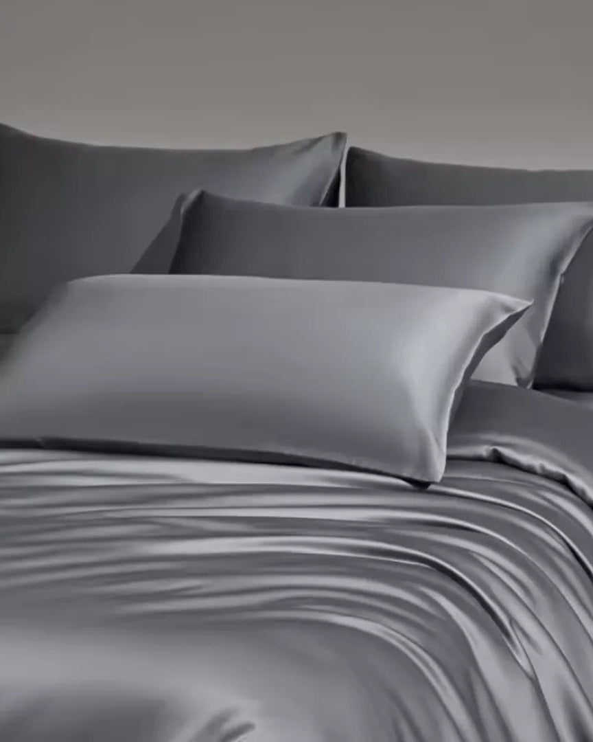 VELVYY mulberry silk bed sheet set in Grey — 22-momme pure silk bedding