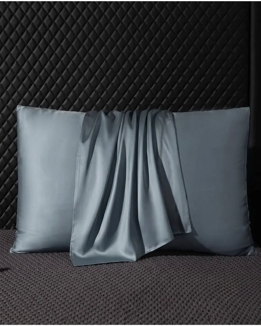 VELVYY 22-momme mulberry silk pillowcase in Blue — for smoother hair and skin