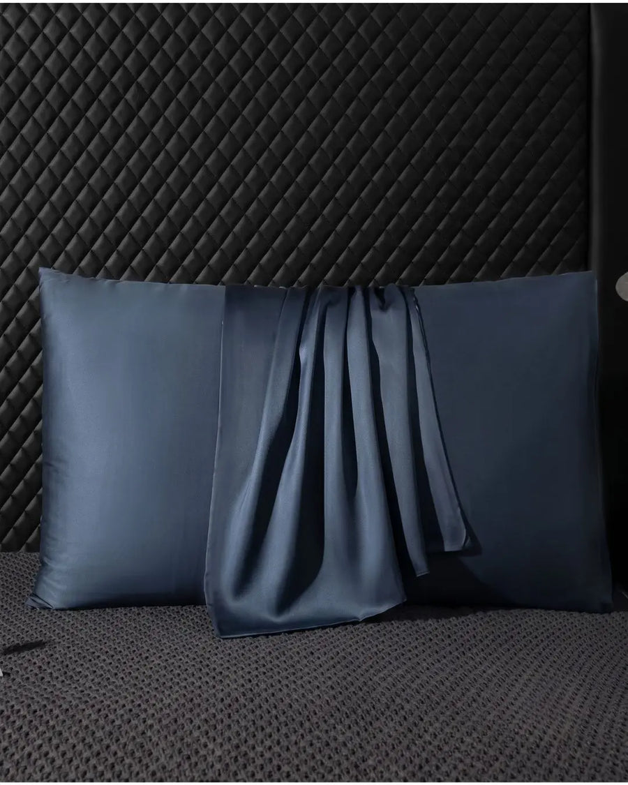 VELVYY 22-momme mulberry silk pillowcase in Dark Blue — for smoother hair and skin
