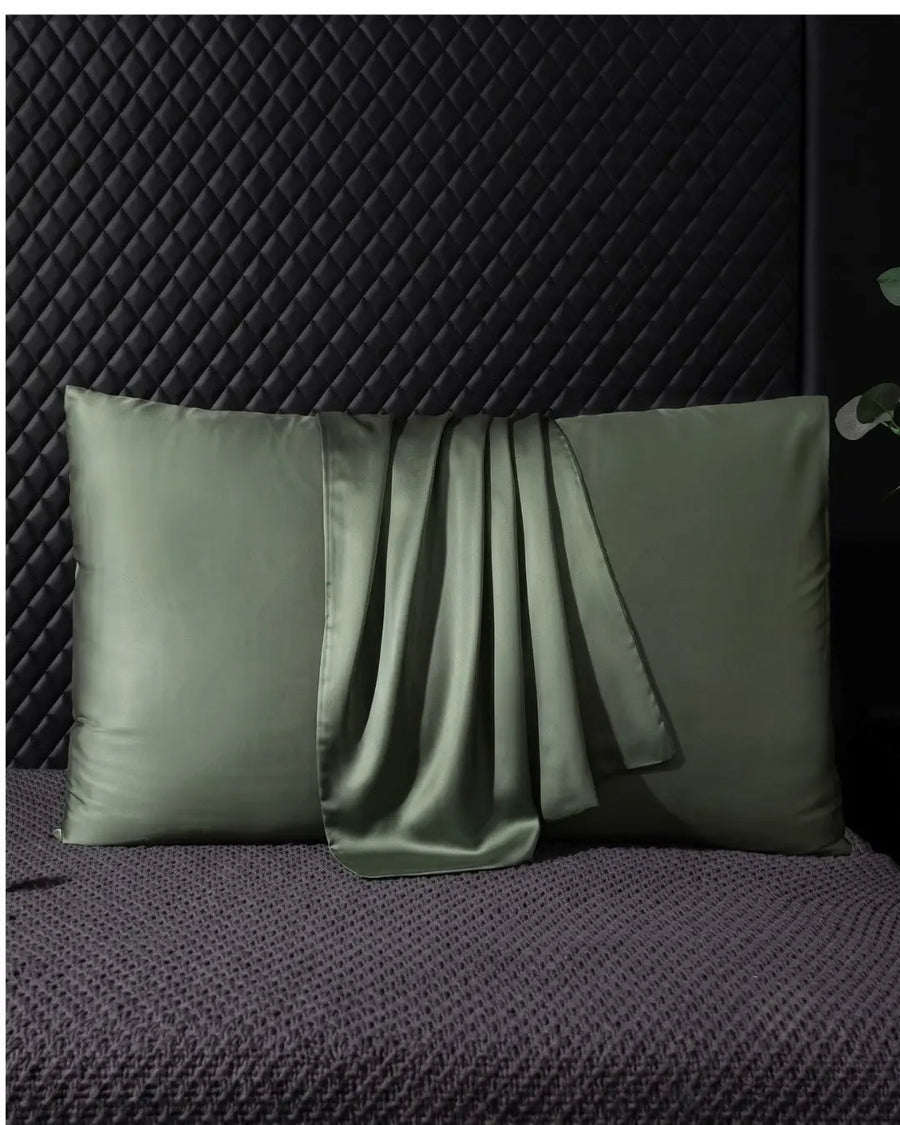VELVYY 22-momme mulberry silk pillowcase in Green — for smoother hair and skin