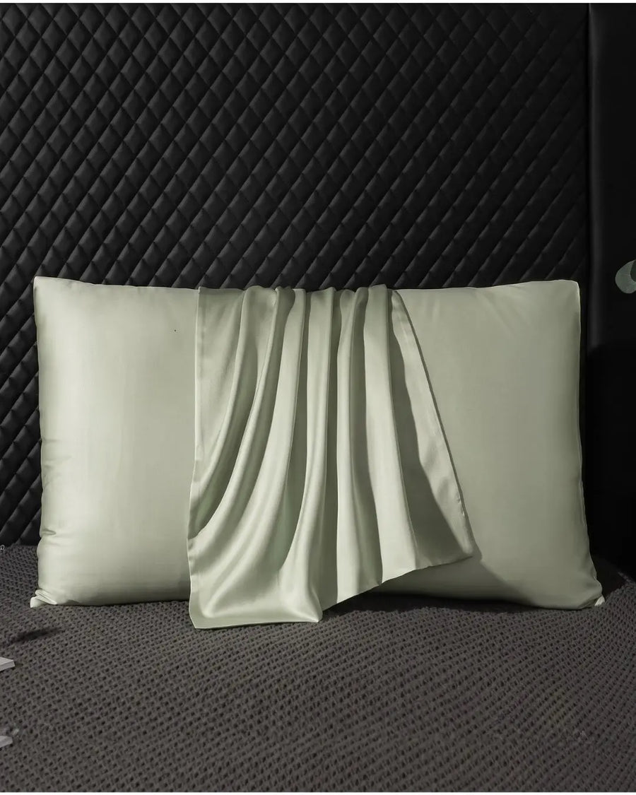 VELVYY 22-momme mulberry silk pillowcase in Light Green — for smoother hair and skin