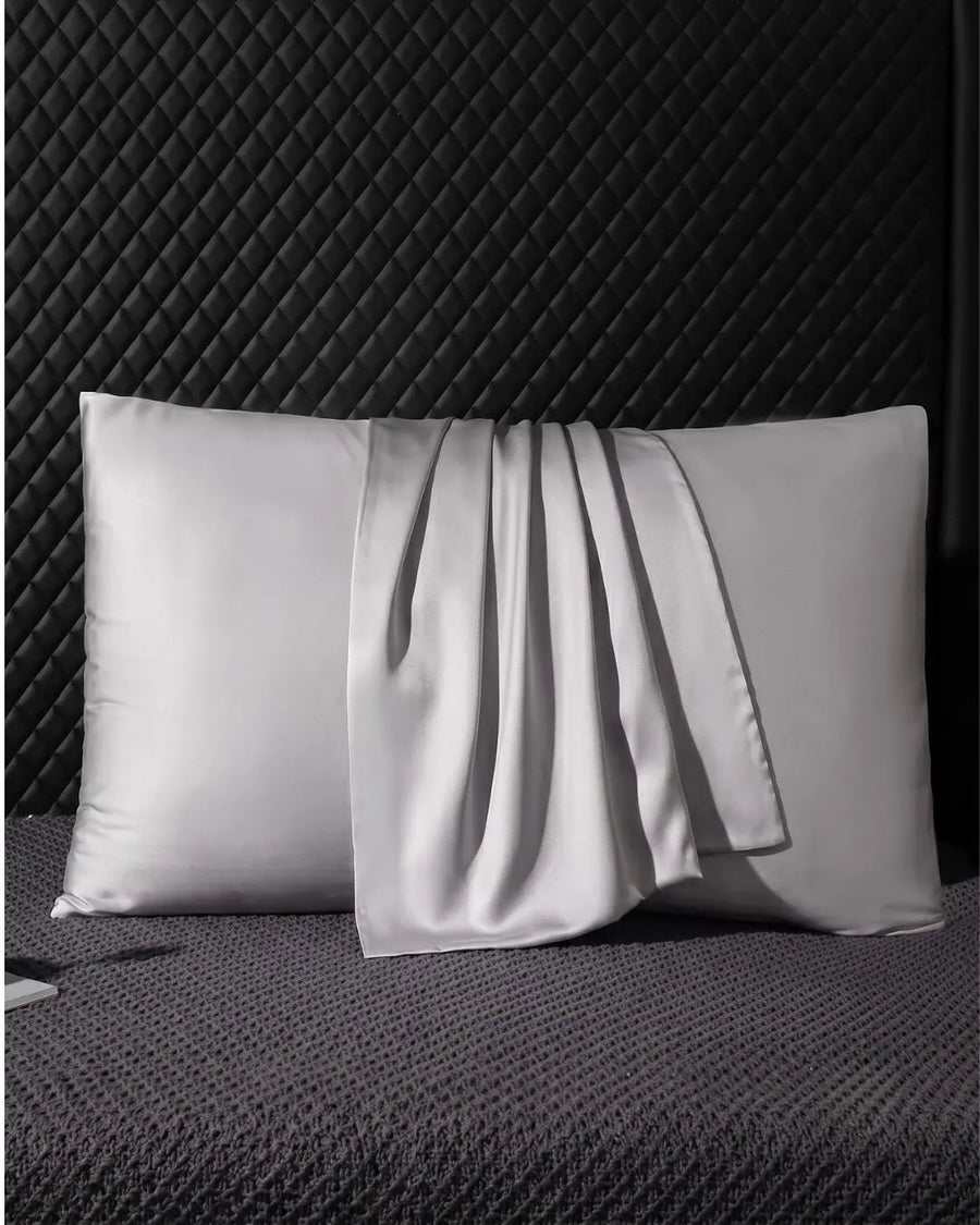 VELVYY 22-momme mulberry silk pillowcase in Silver Grey — for smoother hair and skin