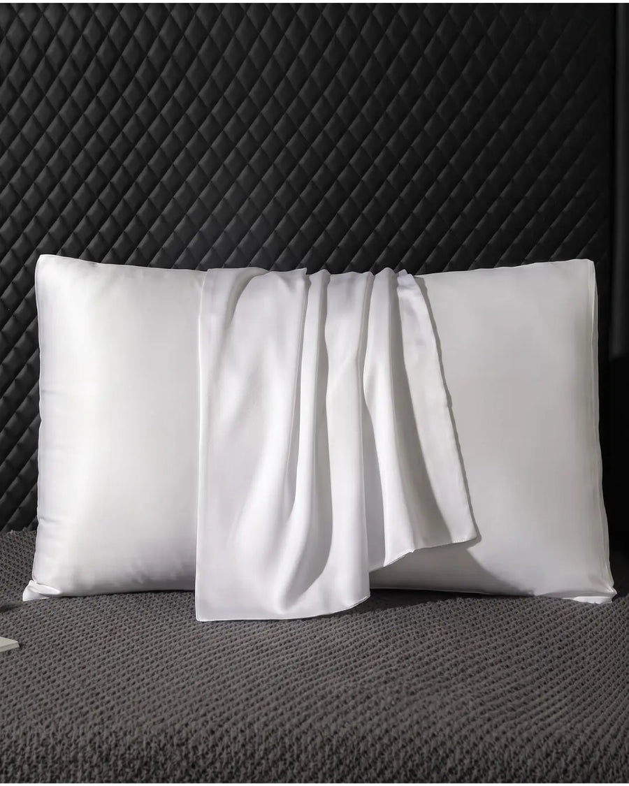 VELVYY 22-momme mulberry silk pillowcase in White — for smoother hair and skin