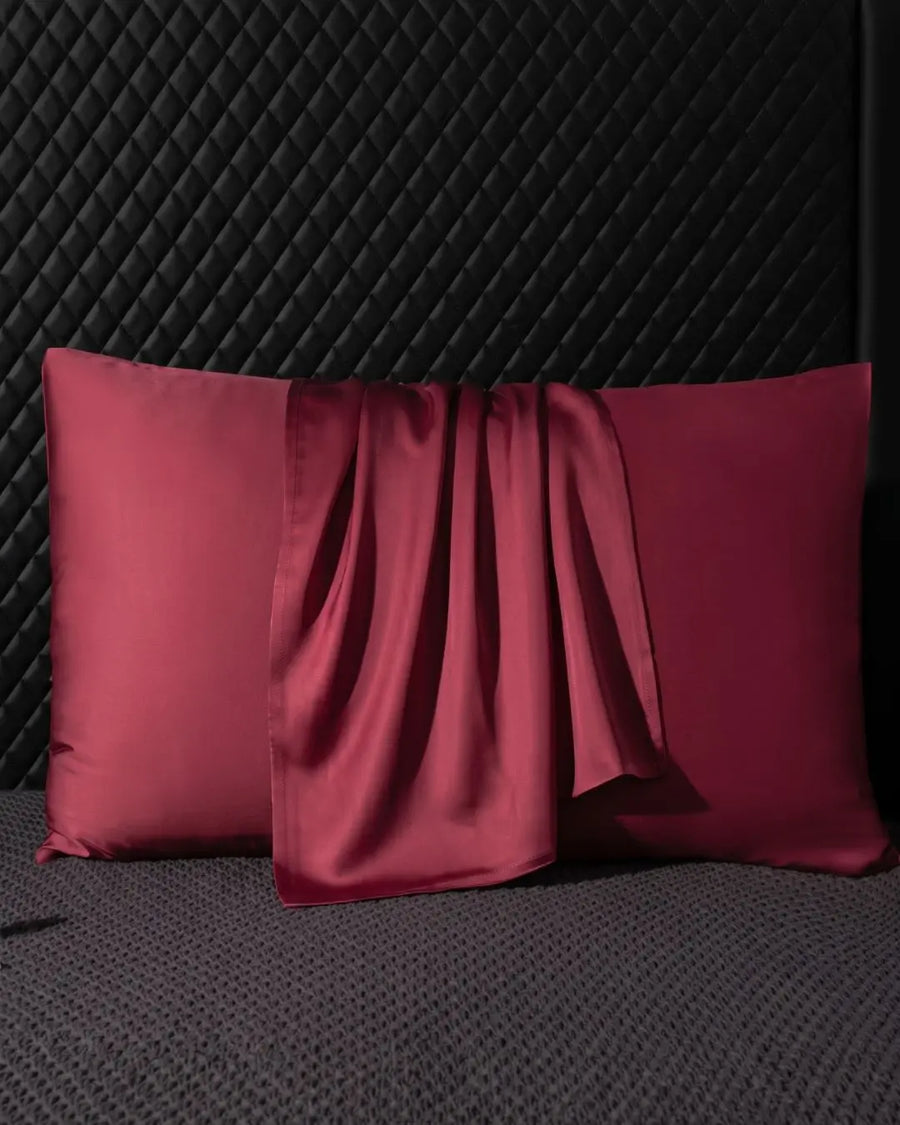 VELVYY 22-momme mulberry silk pillowcase in Wine Red — for smoother hair and skin
