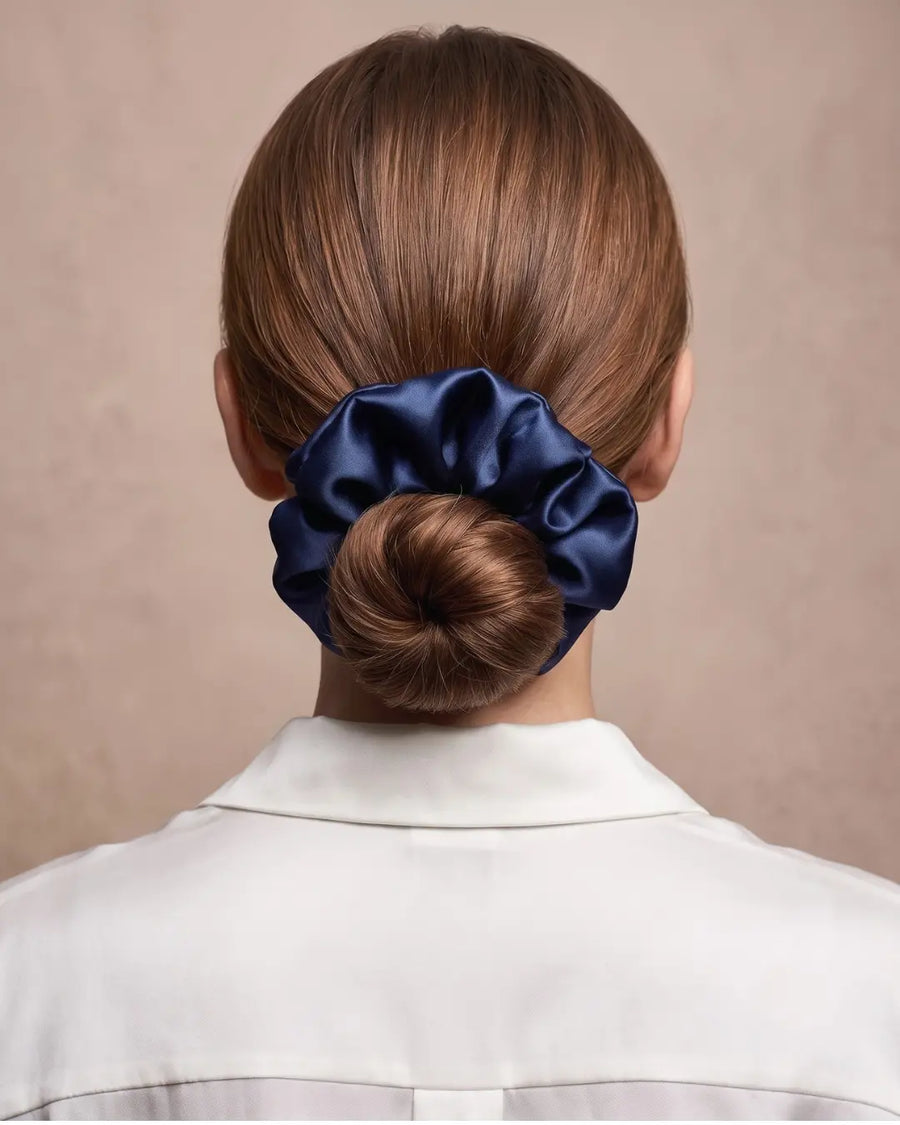 VELVYY mulberry silk scrunchies in Blue — gentle, no-crease hair ties (6-pack)