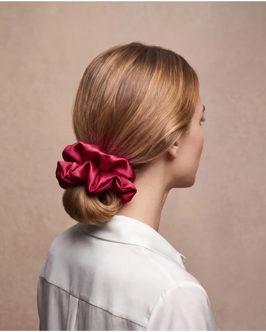 VELVYY mulberry silk scrunchies in Red — gentle, no-crease hair ties (6-pack)