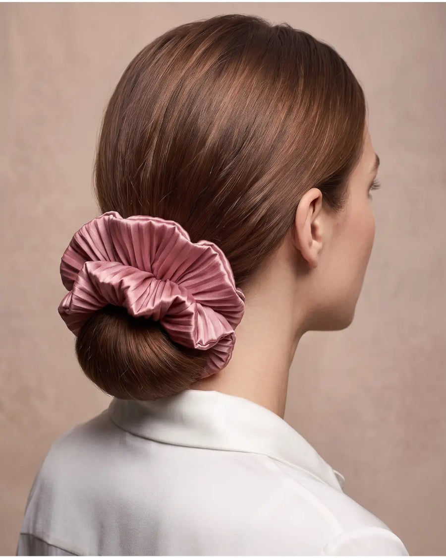 VELVYY mulberry silk scrunchies in Pink — gentle, no-crease hair ties (6-pack)