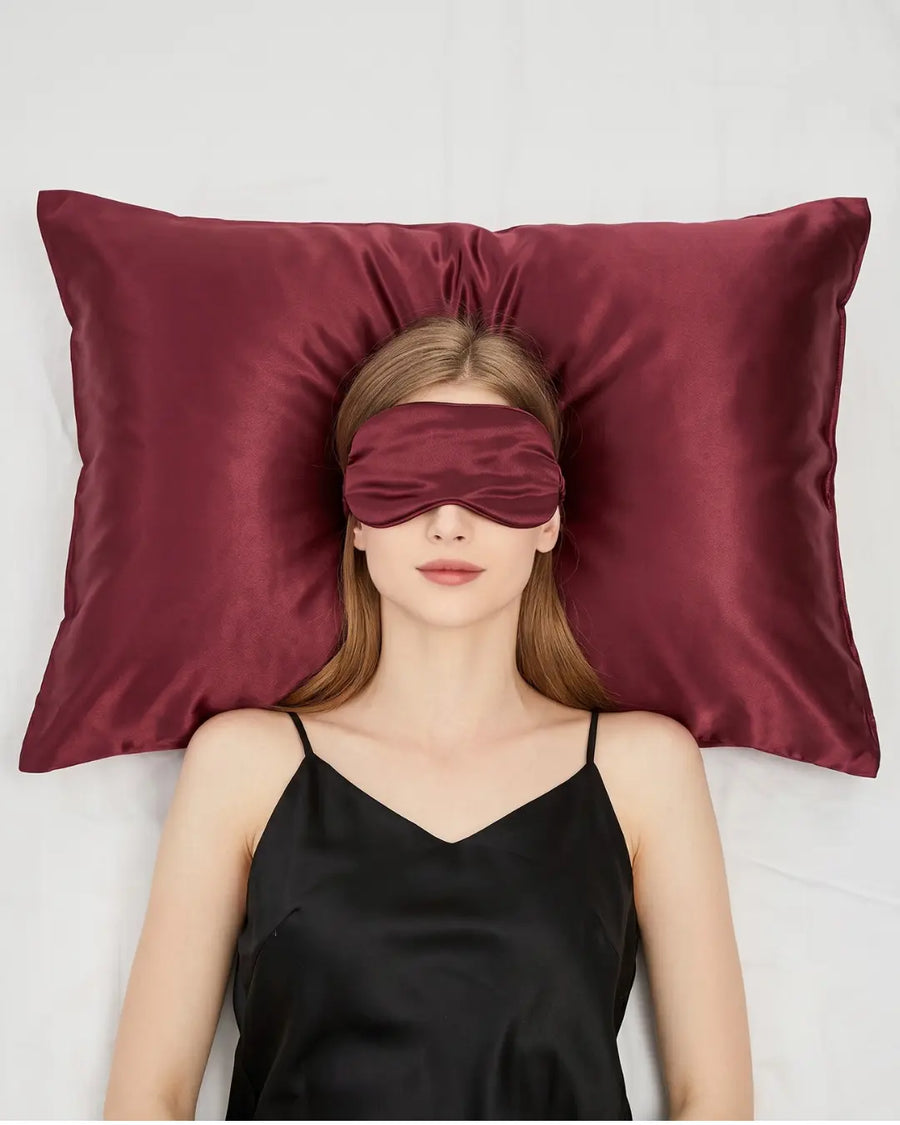 VELVYY 22-momme mulberry silk sleep mask in Red — hypoallergenic eye mask