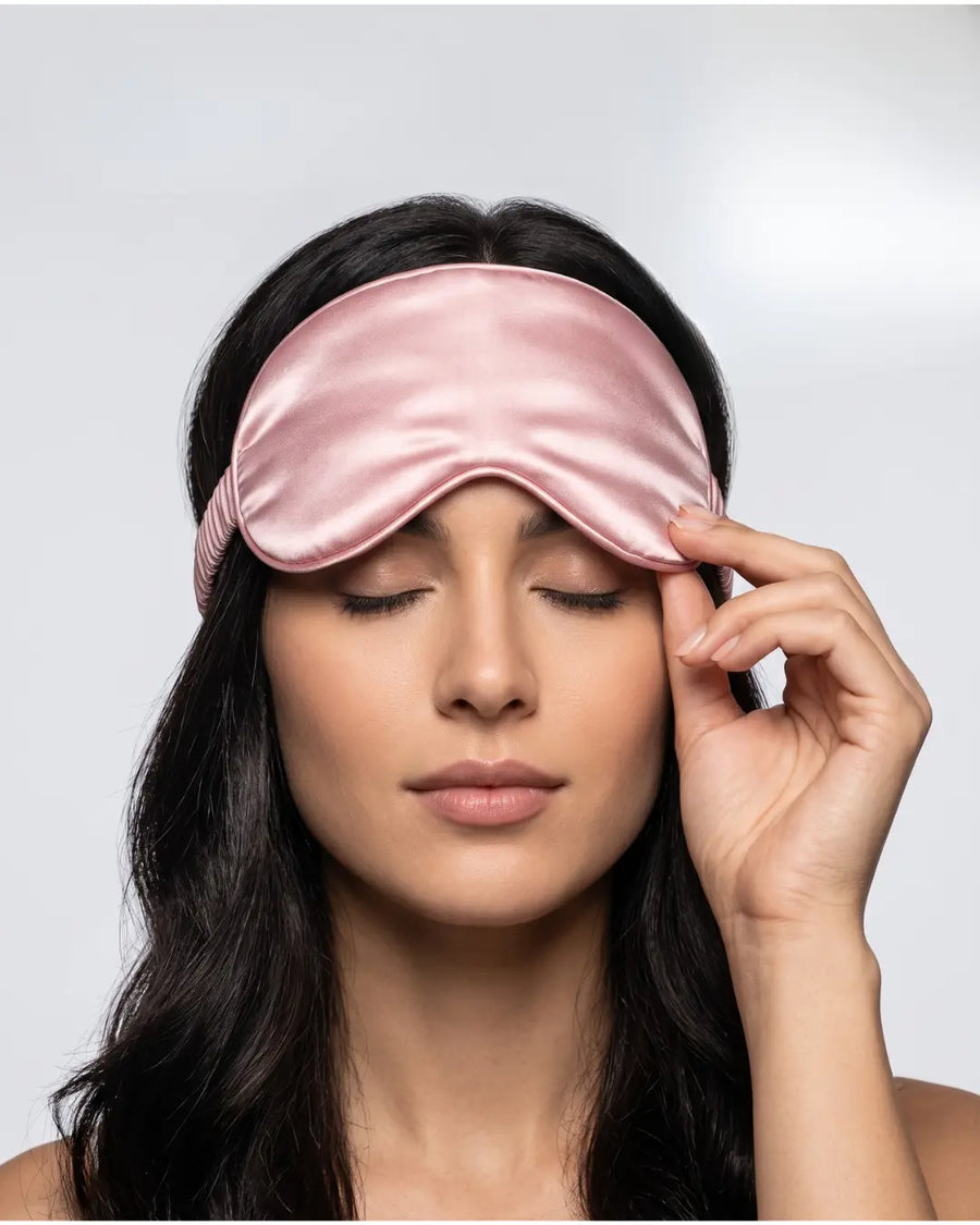 VELVYY 22-momme mulberry silk sleep mask in Sakura Pink — hypoallergenic eye mask