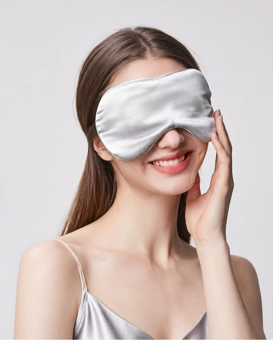 VELVYY 22-momme mulberry silk sleep mask in White — hypoallergenic eye mask